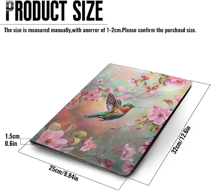 Cozeyat Spring Hummingbird Padfolio for Women PU Leather Portfolio Folder for Documents, File Folders Letter Size Portfolio Binder for Job Work Office