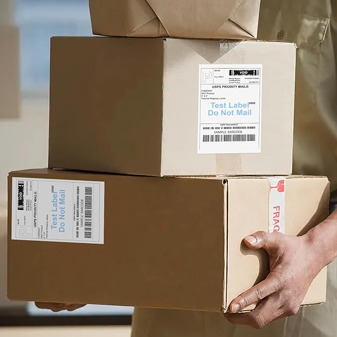 9527 Product Fanfold 4 x 6 Direct Thermal Labels with Blue Background Paper Perforated Shipping Labels for Thermal Printers, 500 Label per Stack, 1 Stack