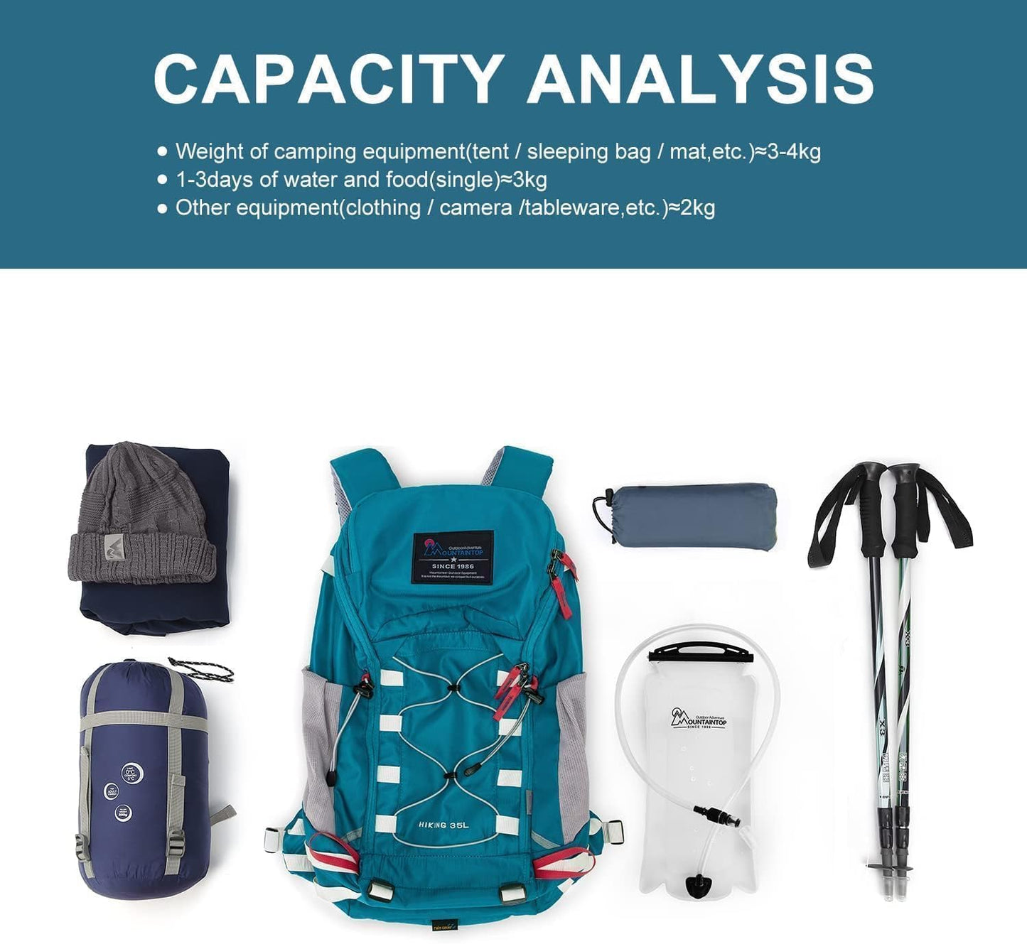 MOUNTAINTOP Hiking Backpack 35L Travel Backpack Lightweight Daypack for Men&Women Outdoor Camping