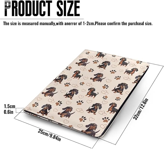 Cozeyat Cute Dachshund Padfolio for Women Binder Portfolio Folder, PU Leather Folder A4 Conference Pad Document Organizer Notepad Holder