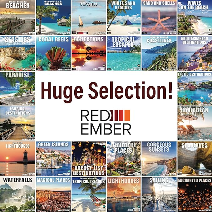 RED EMBER Seasides 2025 Wall Calendar 12 Month | 12" x 24" Open | Thick & Sturdy Paper | Giftable | Calendar 2025