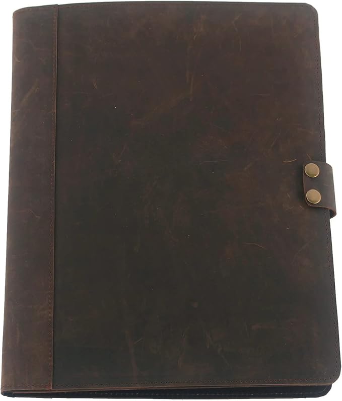 Leather Portfolio Professional Resume Padfolio - Document Folder & Organizer Folio for Letter-Sized/A4 Writing Pad with Business Card Holder, Ideal Gift Portfolios for Men + Women (Vintage Brown)