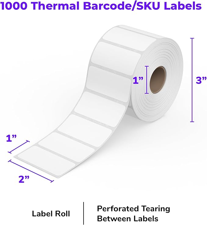 Rollo Direct Thermal 2x1 Barcode Labels - Roll of 1,000 Thermal Labels (Commercial Grade)