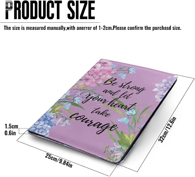 Cozeyat Padfolio Portfolio Organizer Binder, PU Leather Interview Resume Folder, Inspirational Quotes Floral Conference Document Organizer with Card Holder, Letter Size Notebook Clipboard for Women