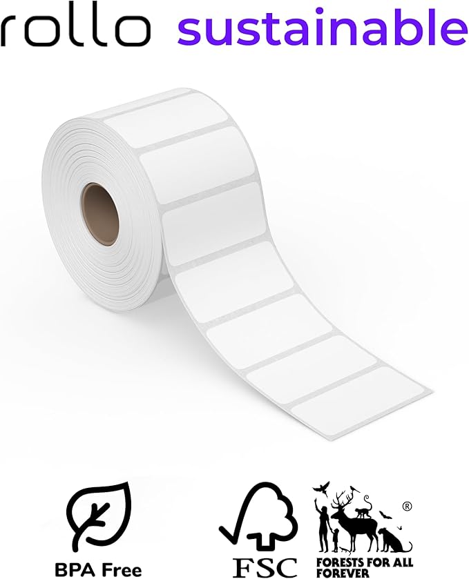 Rollo Direct Thermal 2x1 Barcode Labels - Roll of 1,000 Thermal Labels (Commercial Grade)