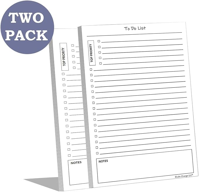 TO DO List Notepads (2 Pack, 50 Pages Each) Planner Pads. ToDo Checklist w/Priority & Note Sections. Organize & Track Projects, Clients or Daily Tasks. 5.5 X 8.5, A5 Sheets. Made in the USA.