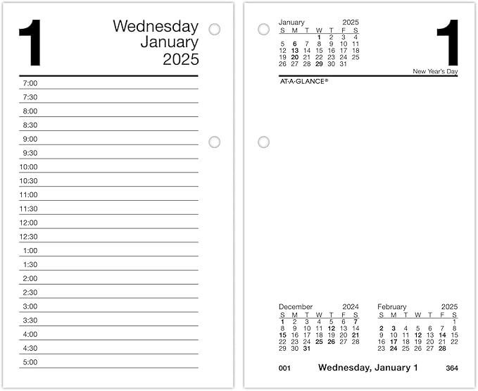 AT-A-GLANCE 2025 Desk Calendar Refill, Daily, 3-1/2" x 6", Standard, Loose-Leaf (E7175025)