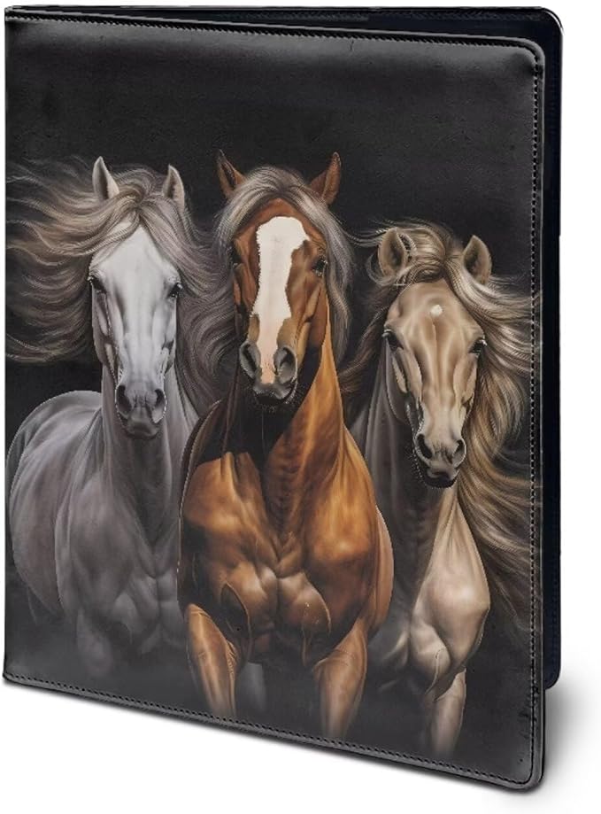 Cozeyat Portfolio Organizer Padfolio for Men Cool Horse Print PU Leather Portfolio A4 PU Leather Conference Folder Letter Size Document Organizer Binder
