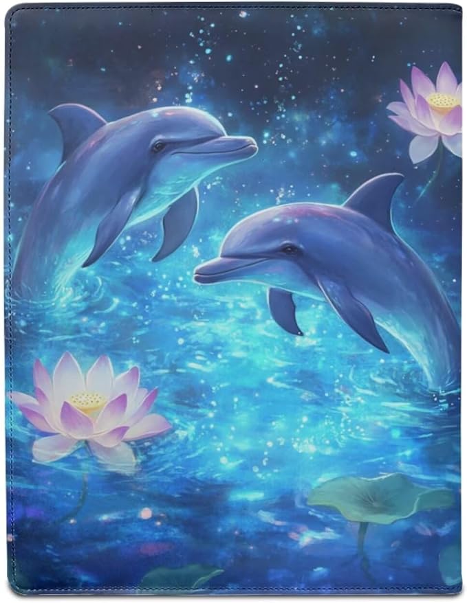 Cozeyat Lotus Dolphin PU Leather Portfolio Professional Organizer Padfolio for Women Girls, Document Folio for Letter Size Writing Pad/Business Card Holder