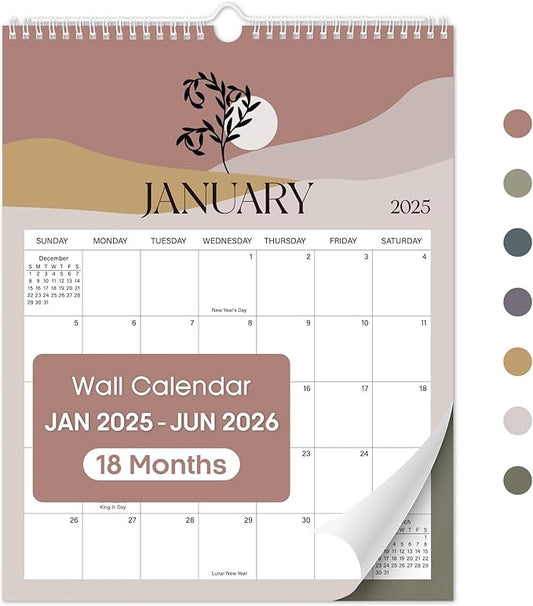 2025 Wall Calendar, Monthly Wall Calendar from January 2025 to June 2026, 14.7" x 11.5", Spiral Binding Hanging Wall Calendar, Perfect for Home or Office, Boho Theme