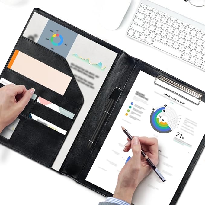 Cozeyat PU Leather Portfolio Professional Organizer Padfolio for Women Girls, Stars Girl Design Document Folio for Letter Size Writing Pad/Business Card Holder