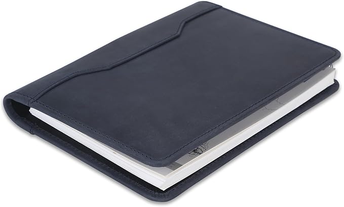 Leather Junior Padfolio for Men Women Business Portfolio Folder Compact 5 x 8 Legal Pad Organizer with Pen Loop Professional Resume Interview Document Holder Padfolio (Blue)