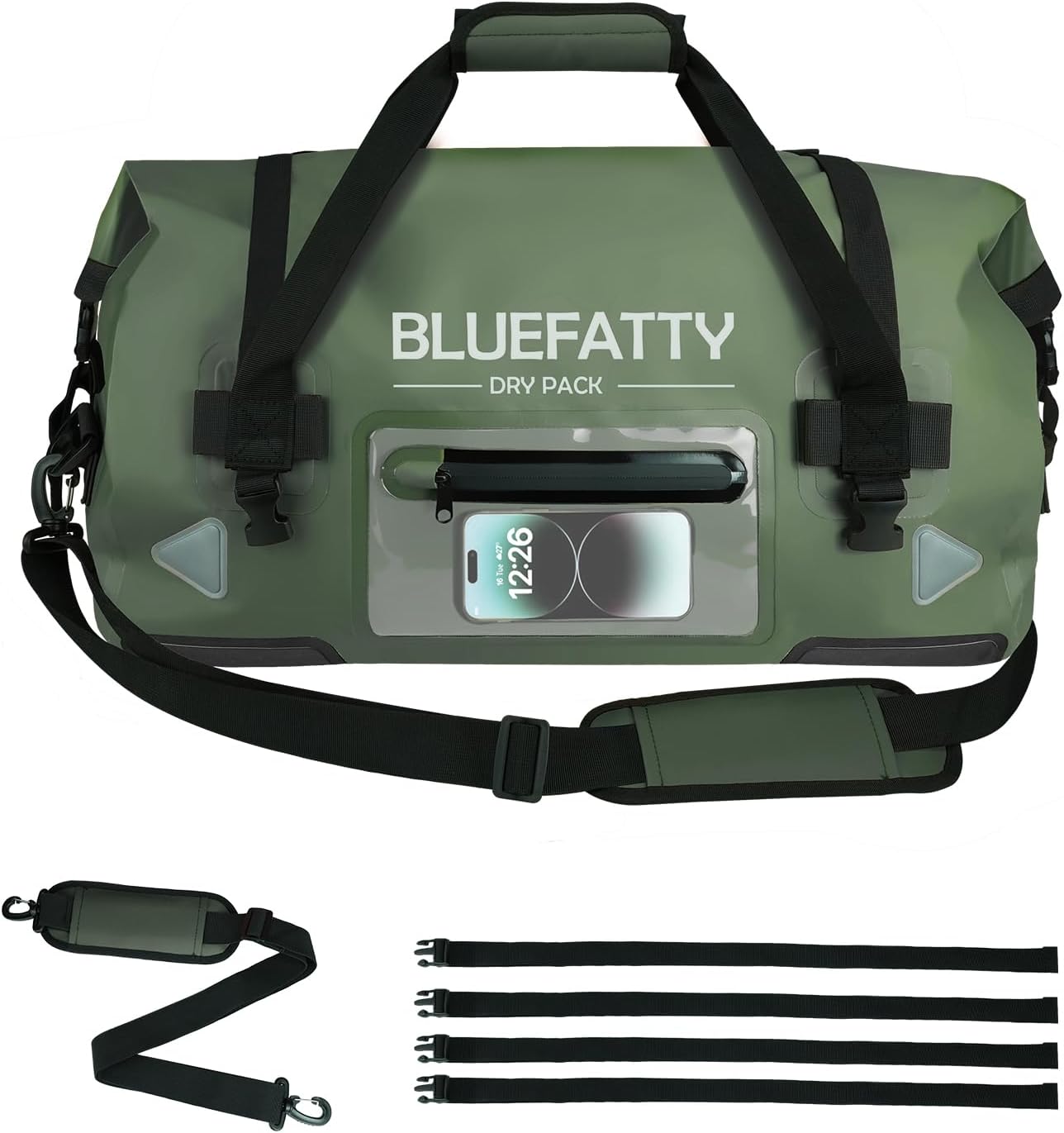 Waterproof Motorcycle Duffel Bag Roll Top Dry Duffel Bag with Quick-fixed Straps for Rafting, Boating, Kayaking, Travel, 50L(Army Green)