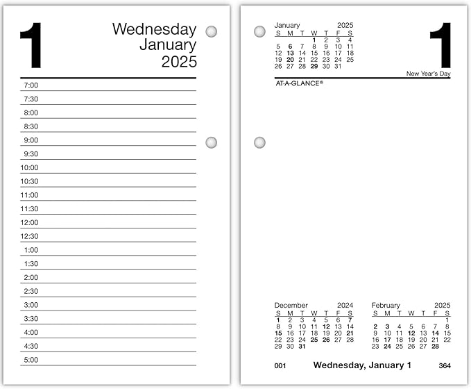 AT-A-GLANCE 2025 Desk Calendar Refill, Daily, 3-1/2" x 6", Standard, Loose-Leaf, Recycled (E717R5025)