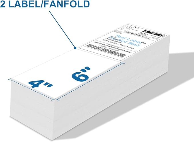 9527 Product 4" x 6" Zebra Fanfold Direct Thermal Shipping Labels,2 Stacks, 4000 Labels White, Perforated (2,000 Label per Stack)