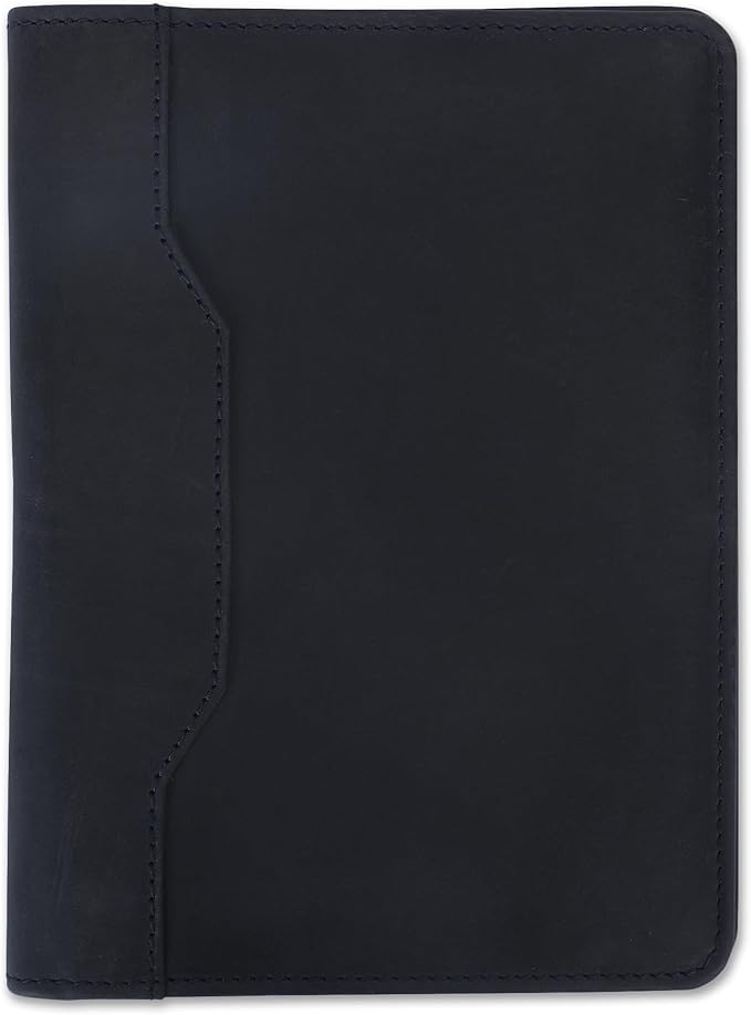 Leather Junior Padfolio for Men Women Business Portfolio Folder Compact 5 x 8 Legal Pad Organizer with Pen Loop Professional Resume Interview Document Holder Padfolio (Blue)