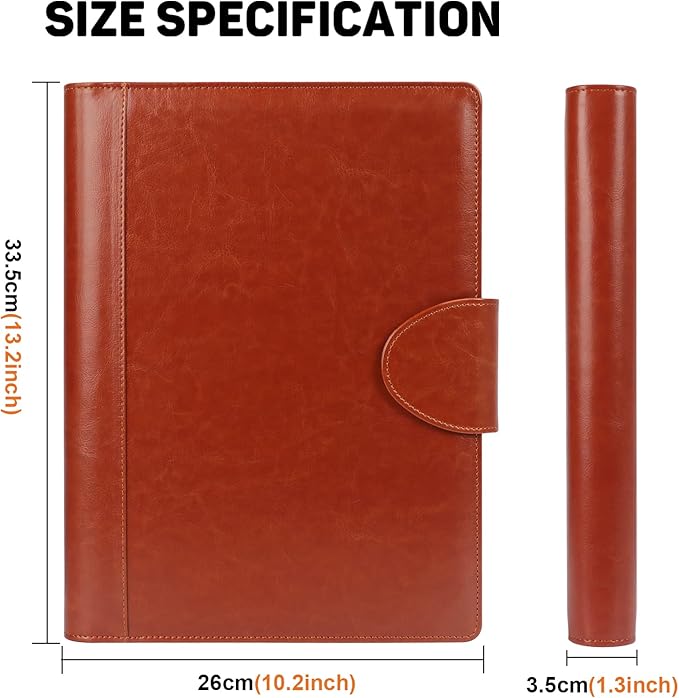 Toplive Portfolio 3 Ring Binder Padfolio Folder, Business Interview Resume Portfolio for Women Men A4/Letter Size Document Organizer with Clipboard Receipt Sleeve Card Holder, Brown