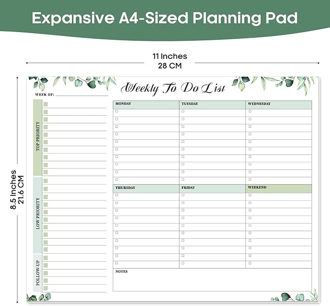 Weekly To Do List Notepad with 52 Tear Off Sheets（8.5"×11"）- Undated Weekly Desk Planner for Women & Man,Work and Home-Serene Green