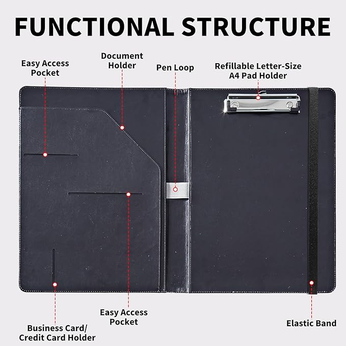 Padfolio Folder with Clipboard,Portfolios Organizer Clipboards with Storage Clipboard Writing Pad PU Leather Conference Document Organizer with Business Card Holder,Giraffe