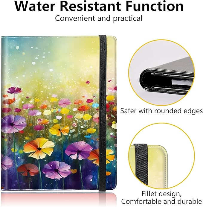 Wildflower PU Leather Padfolio Clipboard Notepad with Pen Loop and Elastic Strap Interview/Resume Document Organizer for Business School Office