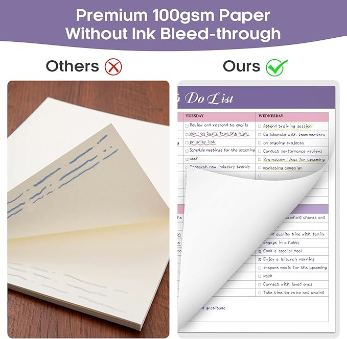 Weekly To Do List Notepad with 52 Tear Off Sheets（8.5"×11"）- Undated Weekly Desk Planner for Women & Man,Work and Home-Violet Whispers