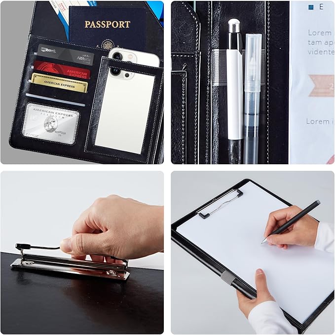 PU Leather Padfolio Folder Clipboard Portfolios Organizer Conference Document Organizer with Business Card Holder Storage Clipboard Writing Pad,Colored Mushroom