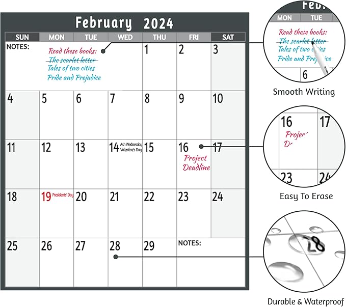 2024 Dry Erase Calendar – Large Yearly Wall calendar 2024, 38.2'' x 25.2'', 2-Side Reversible Calendar 2024, Vertical/Horizontal, Jan 2024 – Dec 2024, 2024 Wall Calendar with Notes, Stickers - Grey