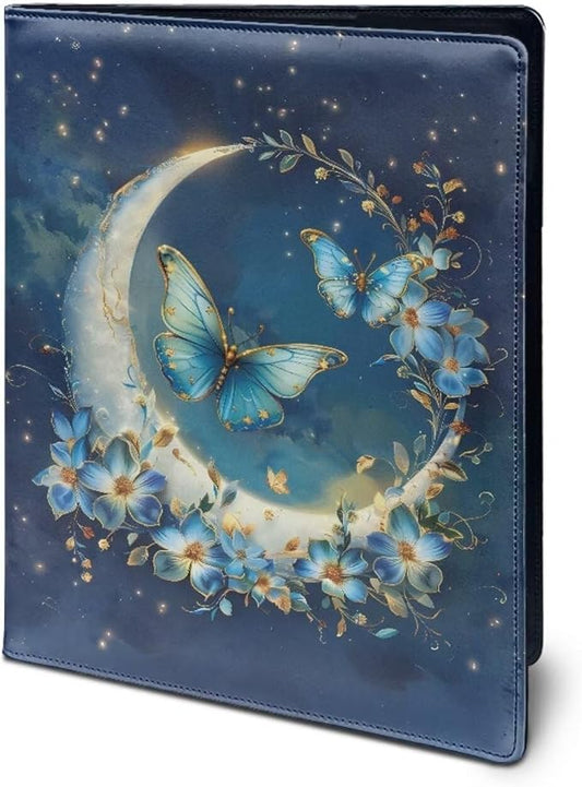 Cozeyat Padfolio Portfolio Leather Binder for Women, Interview Legal Document Organizer, Moon Butterfly Business Card Holder Letter Sized Writing Pad File Folders