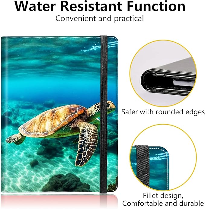 Sea Turtle PU Leather Padfolio Clipboard Notepad with Pen Loop and Elastic Strap Interview/Resume Document Organizer for Business School Office