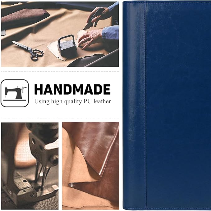 Toplive Padfolio Folder 3 Ring Binder PU Leather Portfolio, Business Interview Resume Portfolio A4/ Letter Size Document Organizer with Clipboard for Women Men, Blue