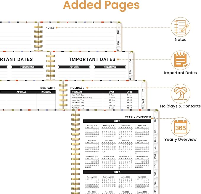 2025 Planner Weekly and Monthly, Jan 2025 - Dec 2025, Hardcover 2025 Calendar Planner Book with Monthly Tabs, Inner Pocket, Aesthetic Planner 2025 for Office Home School Planning - A5 (6.3" x 8.5"), Spiral Bound, Stripes