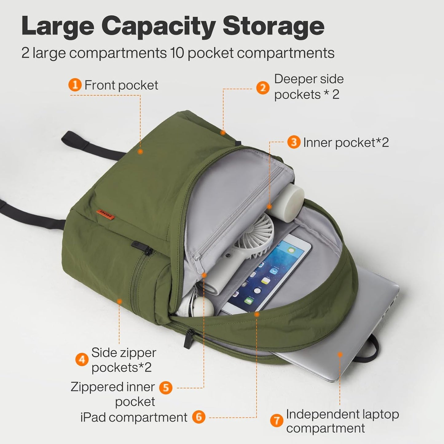 mixi Outdoor Lightweight Backpack Casual Carry On Laptop Backpack Travel Bookbag for Women Men, Water Resistant Durable Hiking Bag for Camping Weekender Sports College Work, 17 Inch, Jungle Green