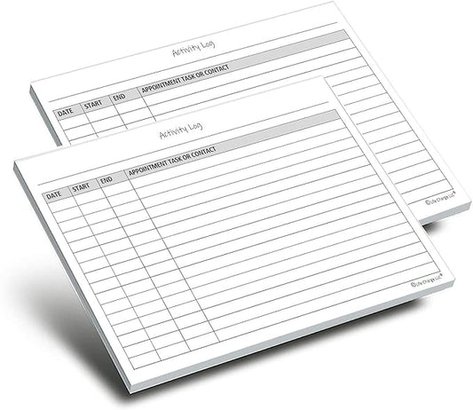 Activity Log Notepads(2 Pack, 50 Pages Each) Pad Planners to List a Task, Action or Contact. A Versatile Work Tool to Track Time & Office Productivity. 8.5 X 5.5, A5 Sheets. Made in the USA.