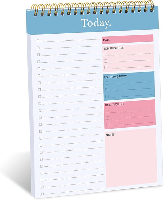 To Do List Notepad - Daily Planner Notepad Undated 52 Sheets Tear Off, 6.5" x 9.8" Checklist Productivity Organizer with Hourly Schedule for Tasks