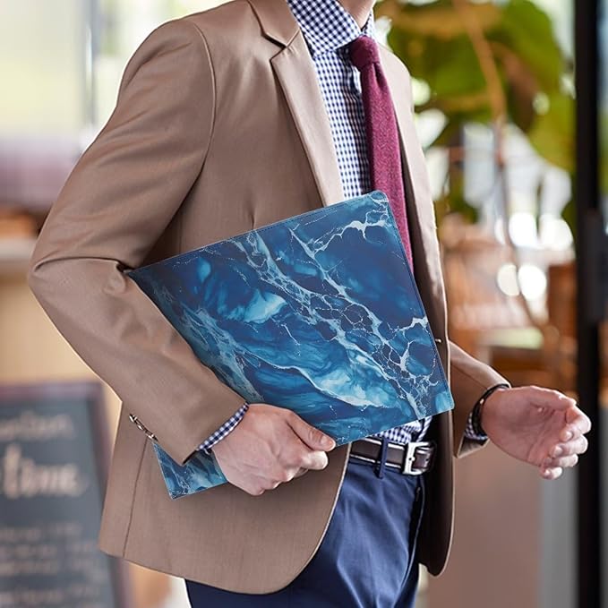 Cozeyat Blue Ocean Padfolio with Clipboard for Women Folders for School Aesthetic Portfolio Binder Organizer, A4 Business Interview Resume Folder