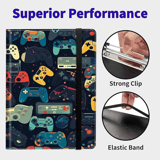 Gaming Controllersca Padfolio Folder with Clipboard,Portfolios Organizer Clipboards with Storage Clipboard Writing Pad PU Leather Conference Document Organizer with Business Card Holder