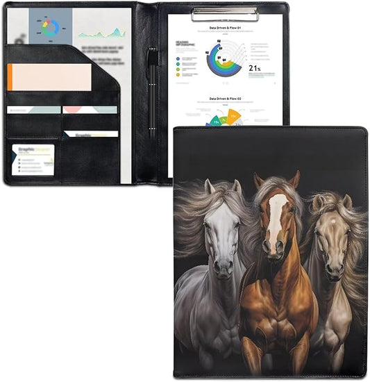 Cozeyat Portfolio Organizer Padfolio for Men Cool Horse Print PU Leather Portfolio A4 PU Leather Conference Folder Letter Size Document Organizer Binder