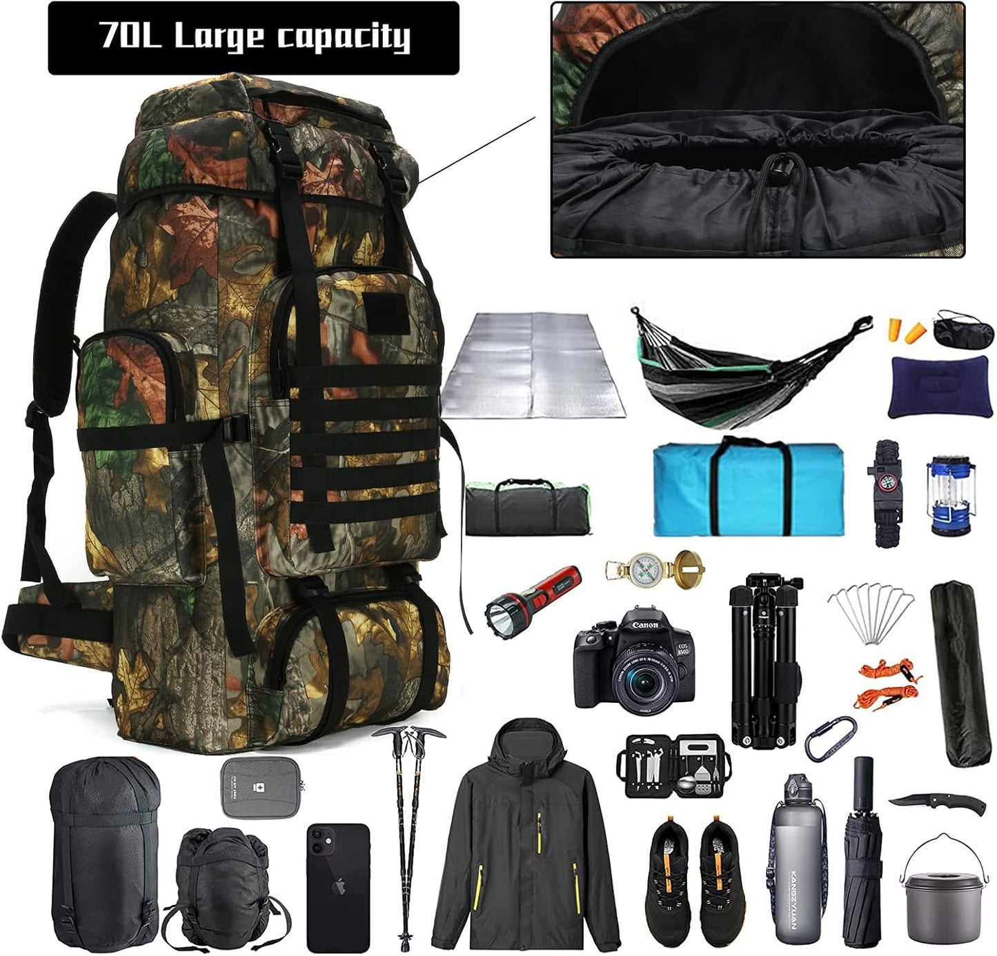 Hiking Backpack for Men 70L/100L Camping Backpack Military Rucksack Molle 3 Days Assault Pack for Climbing