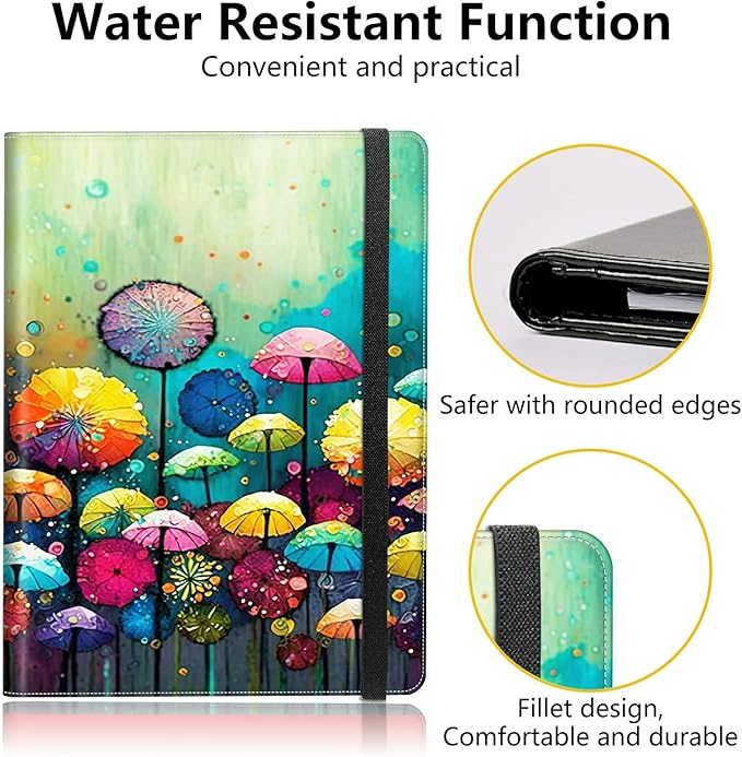 PU Leather Padfolio Folder Clipboard Portfolios Organizer Conference Document Organizer with Business Card Holder Storage Clipboard Writing Pad,Colored Mushroom