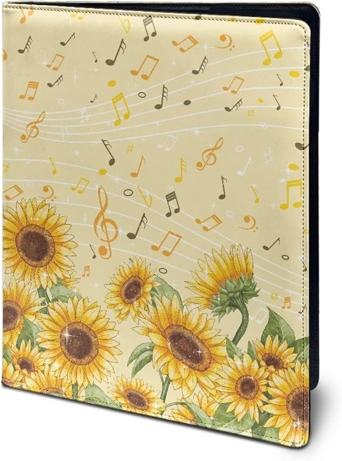 Cozeyat Sunflowers Padfolio for Women Musical Note Design PU Leather Portfolio Folder for Documents, File Folders Letter Size Portfolio Binder for Job Work Office