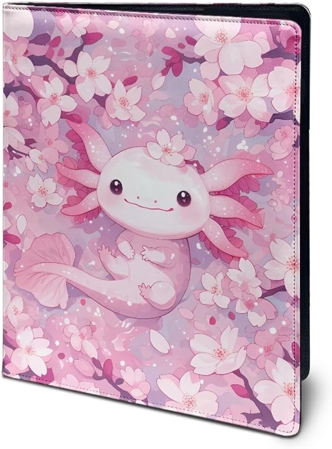 Cozeyat Cherry Blossoms Padfolio Portfolio Folder for Women, Cute Axolotl Folders for School Girls Business Interview Resume Portfolio A4 Size Document Organizer with Clipboard Card Holder