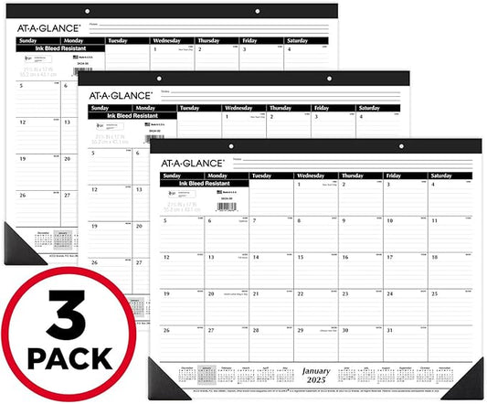 AT-A-GLANCE 2025 Desk Calendar, Desk Pad, Monthly, 21-3/4" x 17", Large, Ruled Blocks, 3 Pack (AZSK240025)