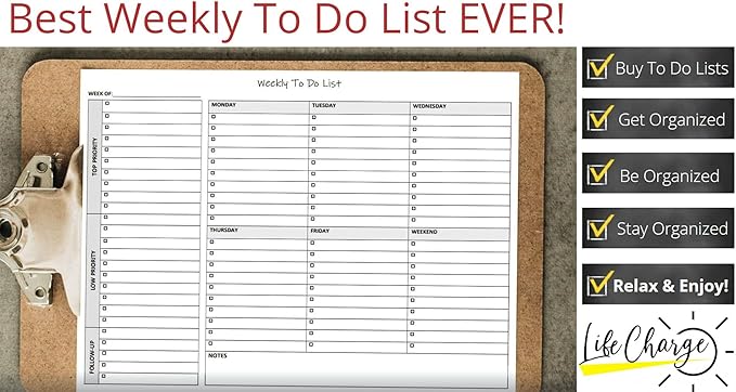 Weekly To Do List Notepad, 60 Page Task Planning Pad w/Daily Checklist, Priority Todo Checkbox & Notes. Desk Notebook to Organize Office 11 X 8.5
