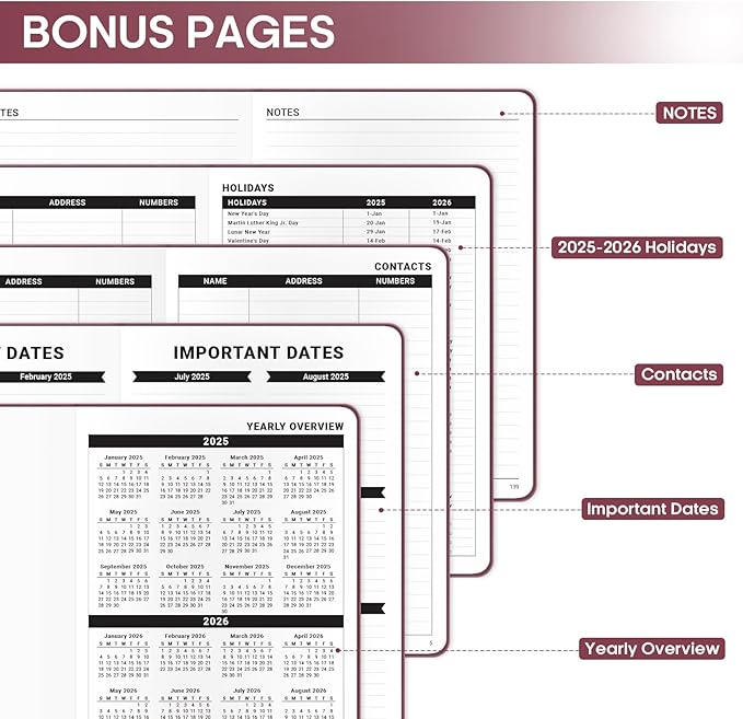 2025 Planner - Weekly and Monthly Planner, January 2025 to December 2025, Hardcover 2025 Calendar Planner Book, Inner Pocket, Perfect for Office Home School Supplies - A5 (5.8" x 8.4"), Wine Red