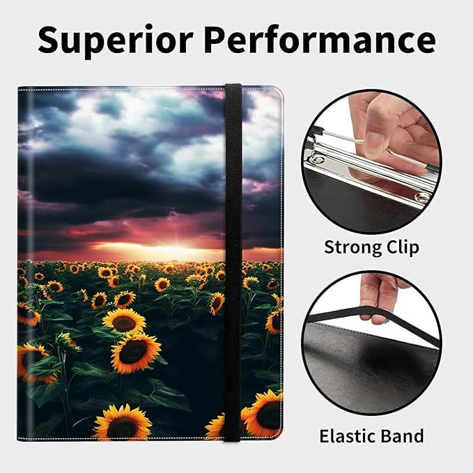 Padfolio Folder with Clipboard,Portfolios Organizer Clipboards with Storage Clipboard Writing Pad PU Leather Conference Document Organizer with Business Card Holder,Sunflower