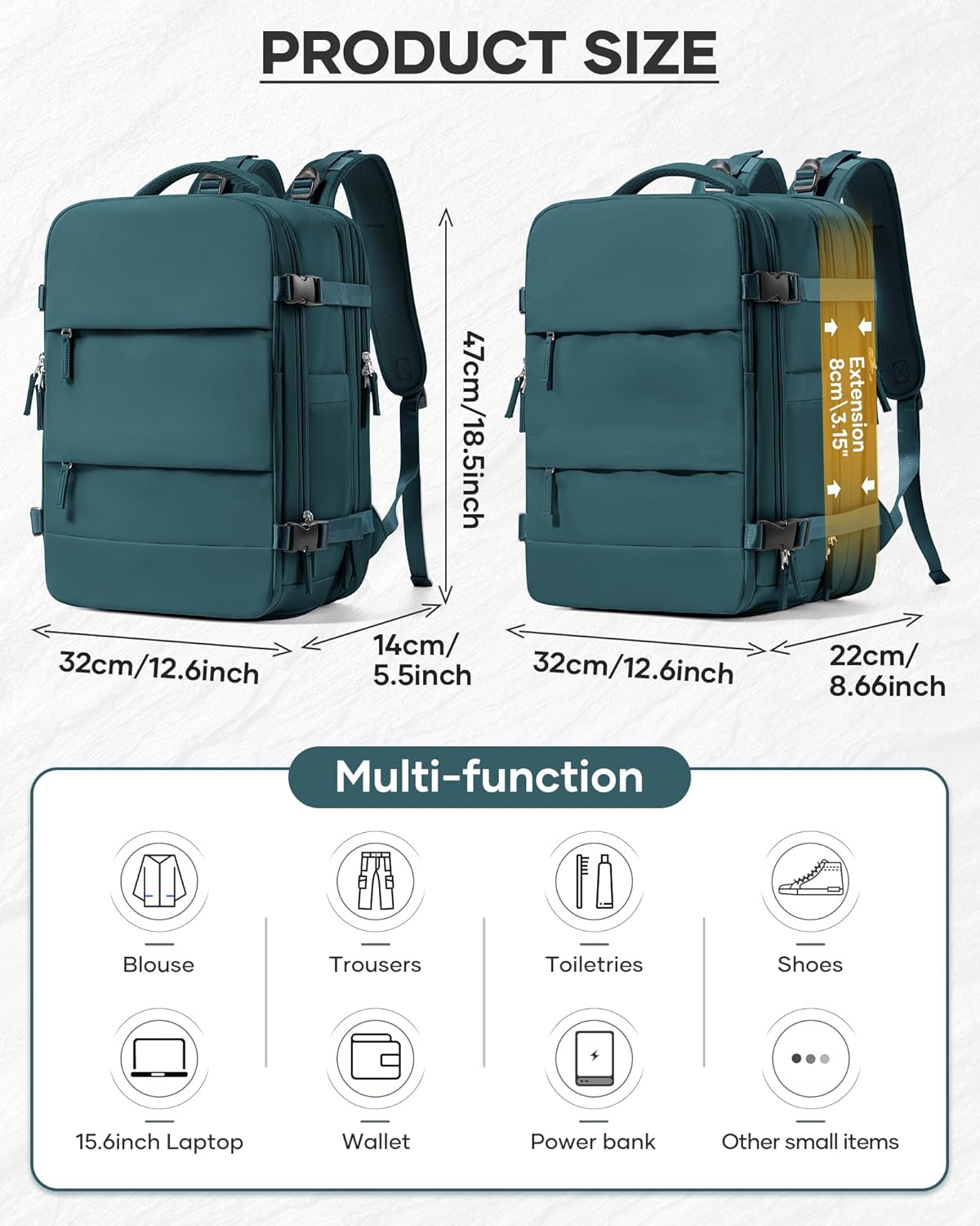 Vacuum Backpack With Vacuum Compression,Expanded Travel Laptop Backpacks For Women Men,Carry On Backpack Vacpack Backpacks With Pump Seal Packing, Personal Item Travel Bag Peacock Blue