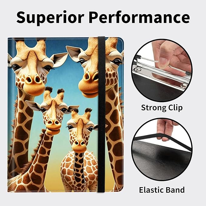 Padfolio Folder with Clipboard,Portfolios Organizer Clipboards with Storage Clipboard Writing Pad PU Leather Conference Document Organizer with Business Card Holder,Giraffe