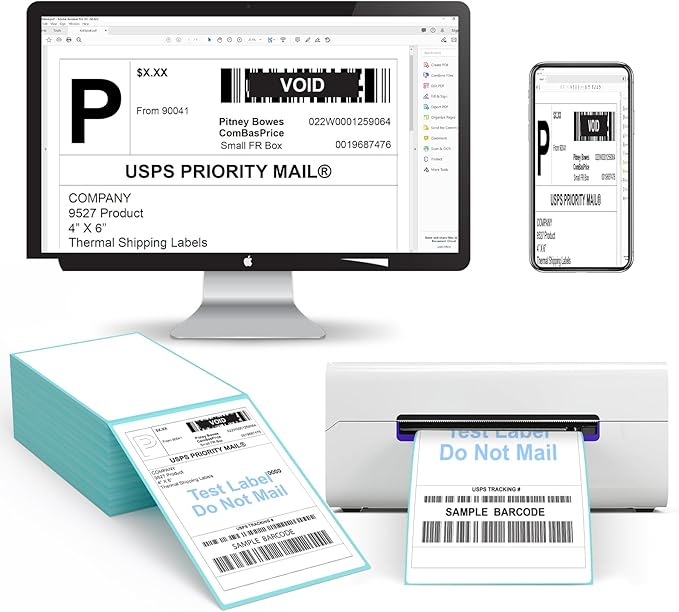 9527 Product Fanfold 4 x 6 Direct Thermal Labels with Blue Background Paper Perforated Shipping Labels for Thermal Printers, 500 Label per Stack, 1 Stack