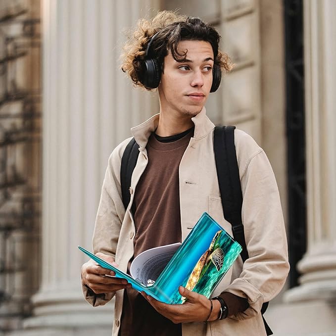 Sea Turtle PU Leather Padfolio Clipboard Notepad with Pen Loop and Elastic Strap Interview/Resume Document Organizer for Business School Office