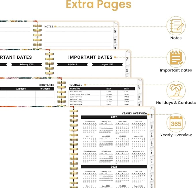 2025 Planner Weekly and Monthly, Jan 2025 - Dec 2025, Hardcover 2025 Calendar Planner Book with Monthly Tabs, Inner Pocket, Aesthetic Planner 2025 for Office Home School Planning - A5 (6.3" x 8.5"), Spiral Bound, Colorful Garden